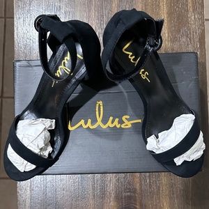 Lulu's Audrina Black Suede Ankle Strap Heels Size 8 1/2